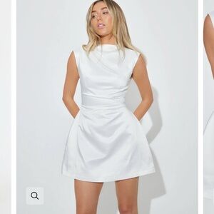 Odd Muse- The Ultimate Muse Satin Neck Mini Dress in white